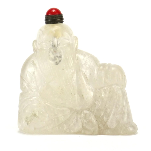 2540 - Chinese carved rock crystal snuff bottle in the form of an elder with coral stopper, 8cm high