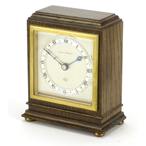 2158 - Oak cased Elliott mantel clock, retailed by Mappin & Webb with silvered chapter ring and Roman numer... 