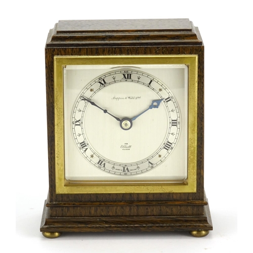 2158 - Oak cased Elliott mantel clock, retailed by Mappin & Webb with silvered chapter ring and Roman numer... 