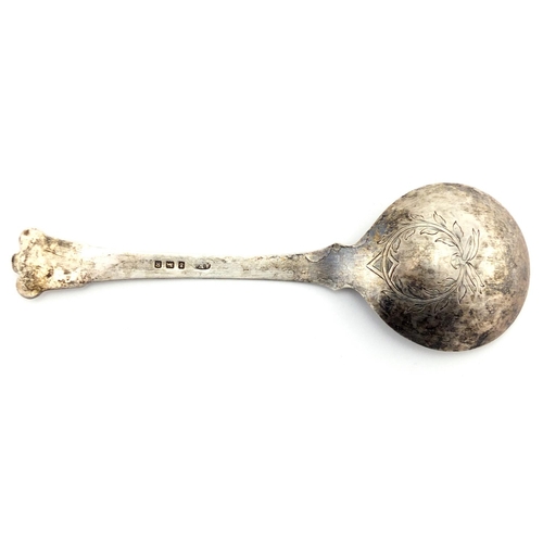 2591 - Arts and Crafts silver spoon, the bowl engraved with a wreath, by A E Jones, Birmingham 1941, 17cm i... 