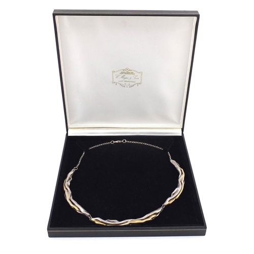 2876 - Designer 1970's silver necklace, impressed 925, housed in a W Major & Sons fitted box, 40cm in lengt... 