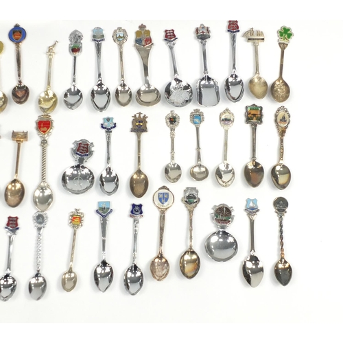 176 - Large collection of silver plated souvenir teaspoons