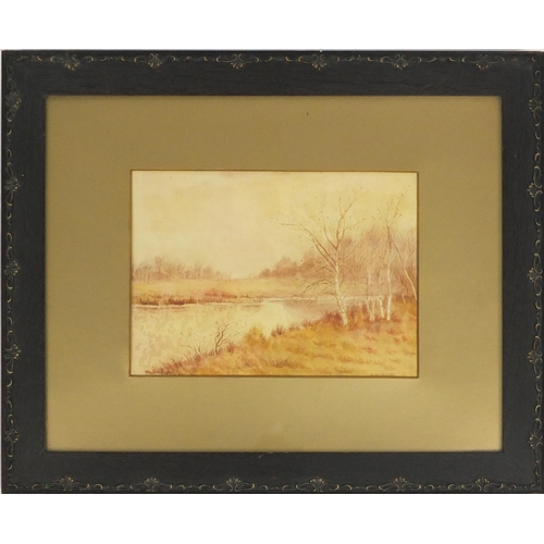 200 - A Williams - Lake through grassland, watercolour, mounted and framed, 25.5cm x 18cm