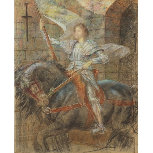 857 - Attributed to William Blake Richmond - Knight on horseback, pastel on paper laid on canvas, mounted ... 