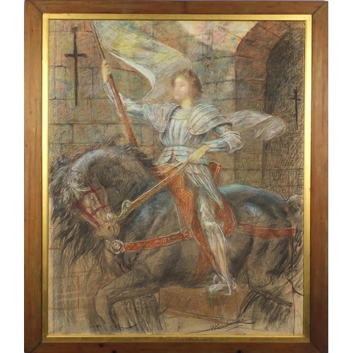 857 - Attributed to William Blake Richmond - Knight on horseback, pastel on paper laid on canvas, mounted ... 