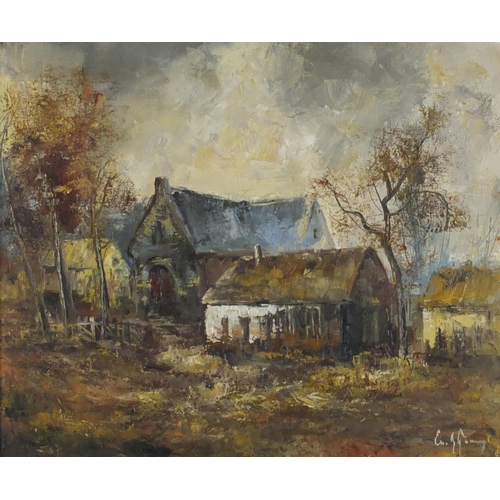 859 - Emile Lammers - Cottage in a landscape, oil on canvas, mounted and framed, 59cm x 48.5cm