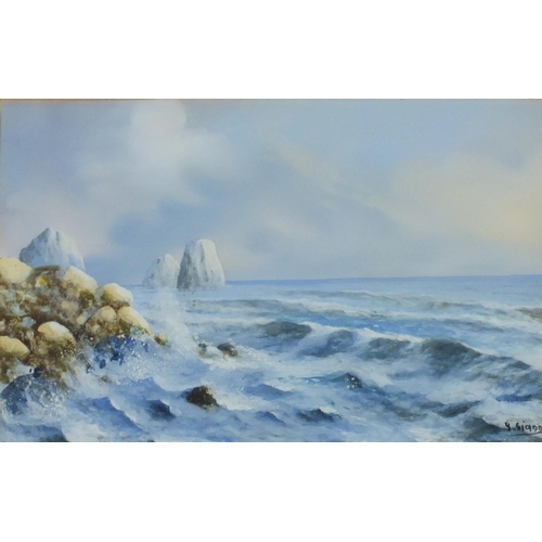 885 - Y Gianni - Maltese fisherman and coastal scene, pair of gouache's, mounted and framed, each 49cm x 3... 