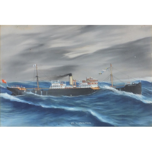 856 - S S King Alfred on choppy seas, maritime interest gouache, framed, 65cm x 43.5cm