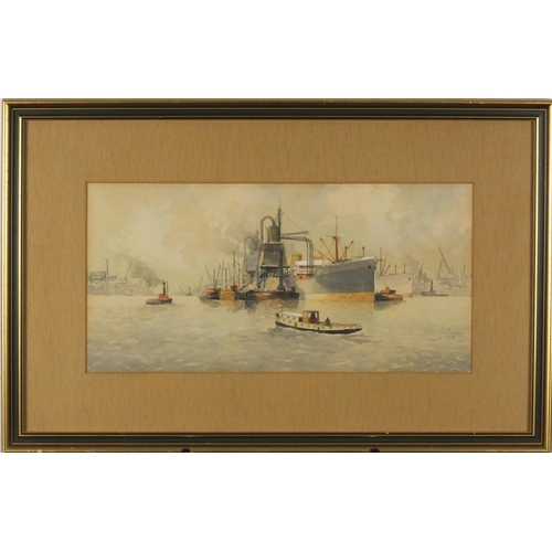 991 - Shipping scene, early 20th century heightened pencil and watercolour, bearing an indistinct signatur... 