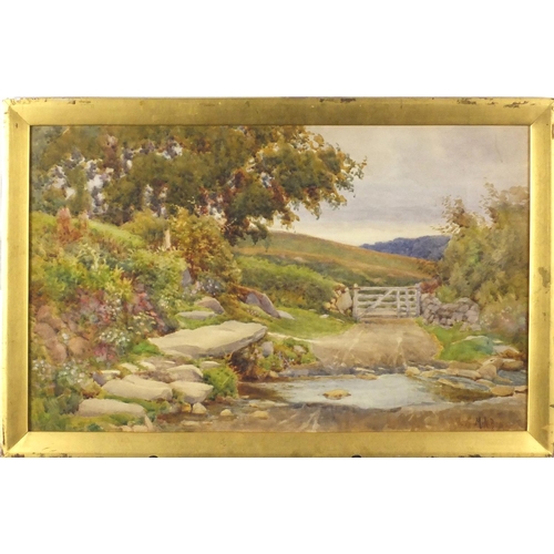 982 - Garden scene, watercolour, bearing a monogram MAB, framed, 48cm x 28.5cm