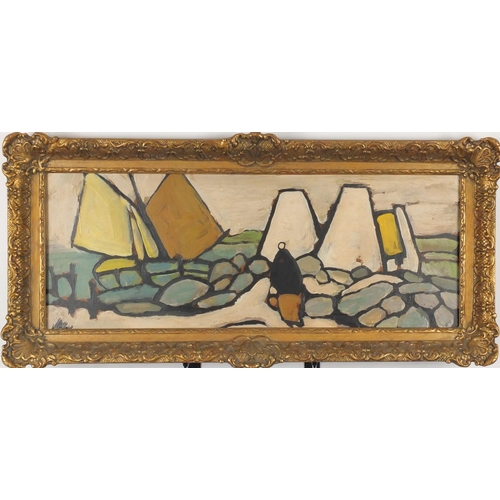1000 - Figures by the coast, Irish school oil on board, bearing an indistinct signature, mounted and framed... 