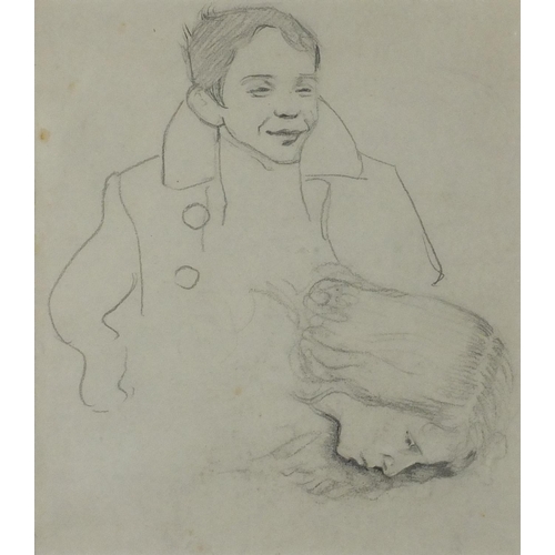 879 - Portrait of a young boy and girl, early 20th century drawing on paper, mounted and framed, 23cm x 20... 