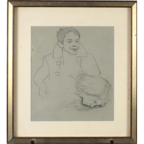 879 - Portrait of a young boy and girl, early 20th century drawing on paper, mounted and framed, 23cm x 20... 