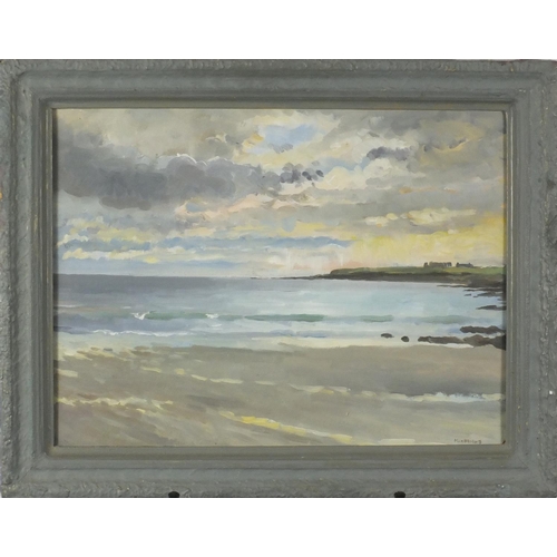 862 - Ian Macinnes - Sunset over Breckness Castle, oil on board, inscribed from 47 Group Exhibition Aberde... 