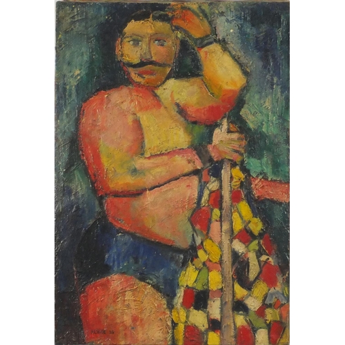 941 - Portrait of a Frenchman, oil on canvas, bearing a signature A L Hote, unframed, 55cm x 38cm