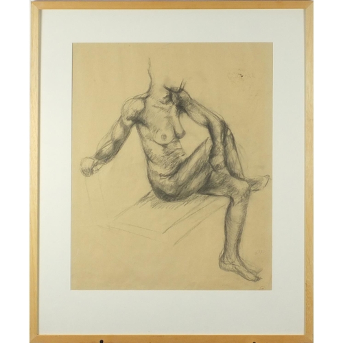 909 - After Aristide Maillol - Seated nude female, black chalk on paper, mounted and framed, 64cm x 52cm