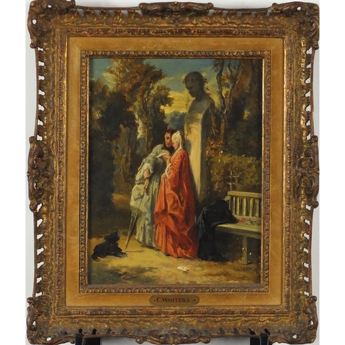 830 - Charles Augustin Wauters - The Love Letter, 19th century oil on wood panel, inscribed verso, mounted... 