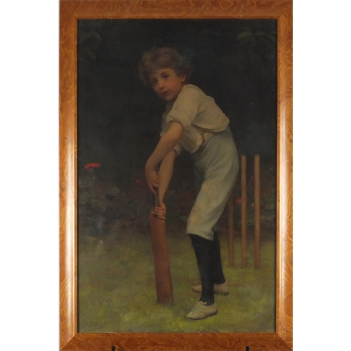 1028 - Vintage Pears print of a young boy playing cricket, framed, 69.5cm x 47cm