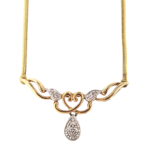 2665 - 9ct gold diamond necklace, 40cm in length, approximate weight 3.5g
