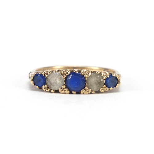 2670 - 9ct gold blue and clear stone ring, size N, approximate weight 3.0g