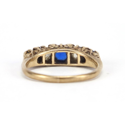 2670 - 9ct gold blue and clear stone ring, size N, approximate weight 3.0g