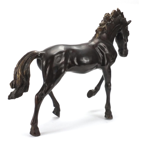 7 - Large patinated bronze horse, 45cm high x 57cm in length