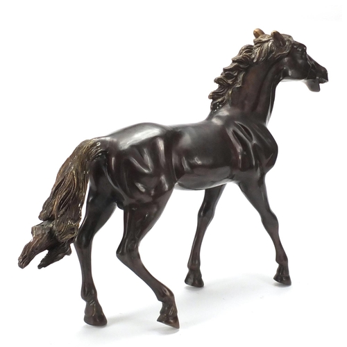 8 - Large patinated bronze horse, 45cm high x 65cm in length