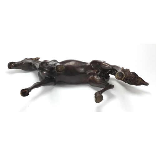 8 - Large patinated bronze horse, 45cm high x 65cm in length