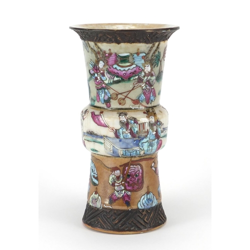 305 - Chinese crackle glazed vase, hand painted in the famille rose palette with warriors, character marks... 