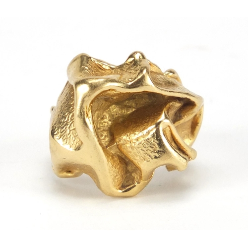 694 - Unmarked gold naturalistic ring by Gilbert Albert for Bucherer, size L, approximate weight 17.2g
