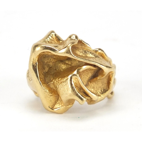 694 - Unmarked gold naturalistic ring by Gilbert Albert for Bucherer, size L, approximate weight 17.2g