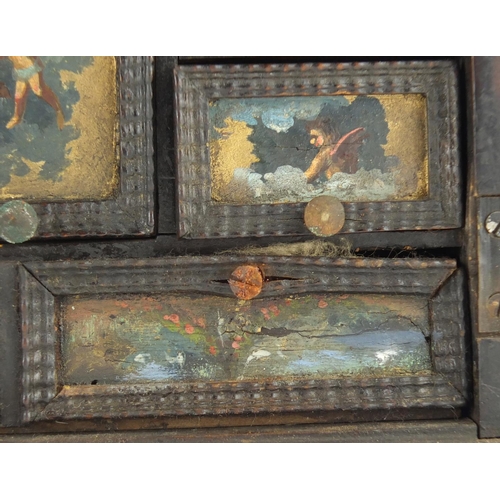 25 - Antique mahogany table cabinet and an oval Georgian copper tea caddy with lion mask handles, the tab... 