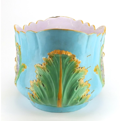 454 - Large 19th century Minton Majolica planter possibly by George Jones, hand painted and decorated in r... 