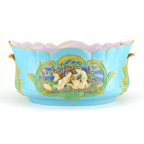 454 - Large 19th century Minton Majolica planter possibly by George Jones, hand painted and decorated in r... 