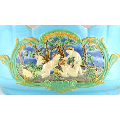 454 - Large 19th century Minton Majolica planter possibly by George Jones, hand painted and decorated in r... 