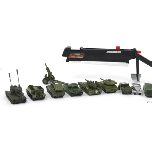 250 - Vintage toys including Dinky die cast army vehicles, Cherilea rocket launcher, Tonka Creuse-Tranches... 