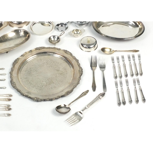141 - Silver plate including a coffee pot, entrée dish and cutlery