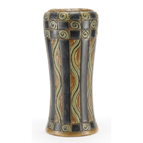 514 - Royal Doulton Lambeth vase hand painted with a stylised abstract design, impressed marks and numbere... 