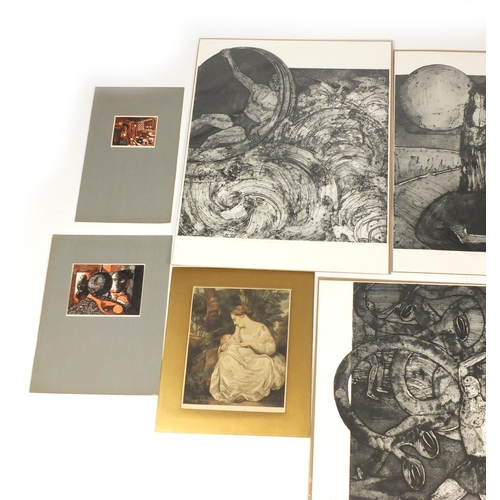 443 - Folio of works including Kaia Mayer etching, K. Child collagraph's and Raymond Hedge coloured engrav... 