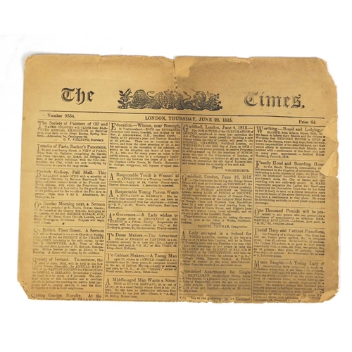 650 - The Times 1815 June 22nd relating to The Battle of Waterloo