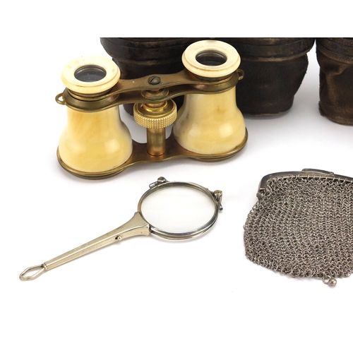64 - Antique and later objects including two pairs of ivory and brass opera glasses with cases and a Cyma... 