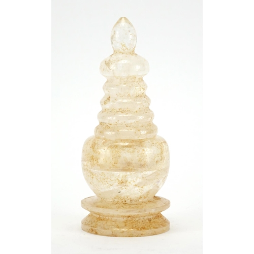 386 - Tibetan turned rock crystal pot and cover, 18cm high
