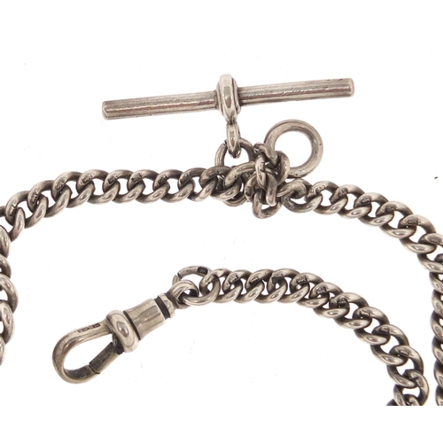2854 - Silver watch chain wit T-bar, 40cm in length, approximate weight 30.5g
