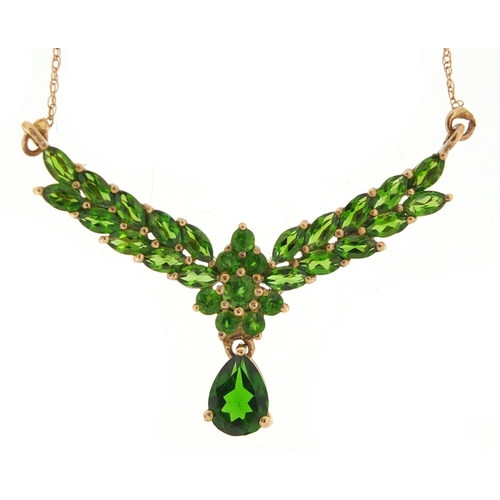 2638 - 9ct gold green stone necklace, 40cm in length, approximate weight 2.8g