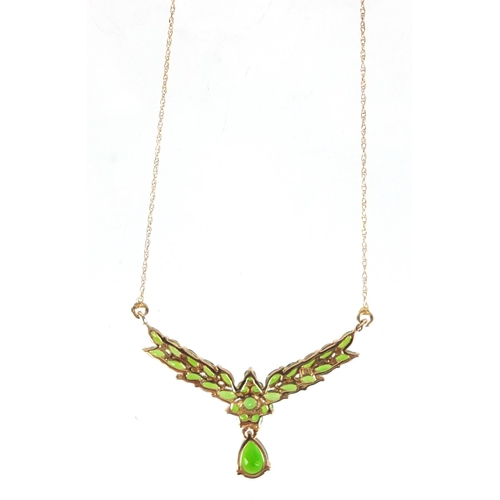 2638 - 9ct gold green stone necklace, 40cm in length, approximate weight 2.8g