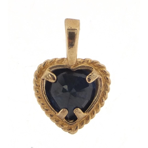 2814 - 9ct gold sapphire love heart pendant 1.2cm in length, approximate weight 0.5g