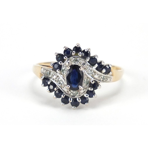 2642 - 9ct gold sapphire and diamond cluster ring, size U, approximate weight 4.0g