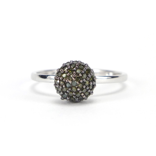 2828 - 9ct white gold coloured diamond spherical ring, size N, approximate weight 2.3g
