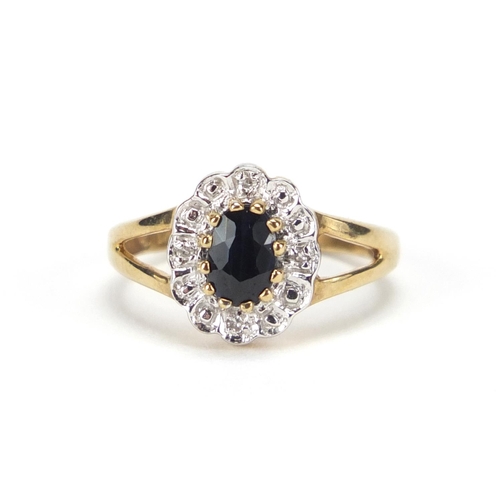 2672 - 9ct gold sapphire and diamond ring, size H, approximate weight 2.0g