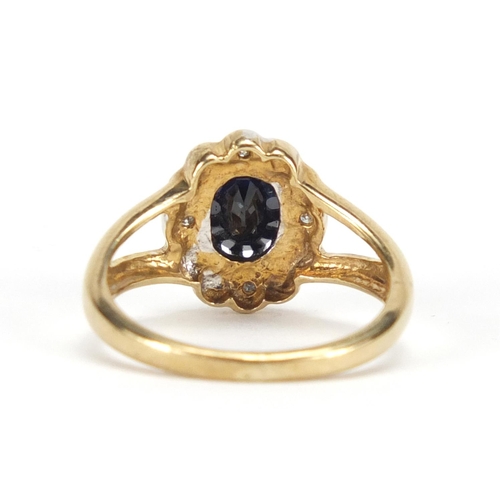 2672 - 9ct gold sapphire and diamond ring, size H, approximate weight 2.0g